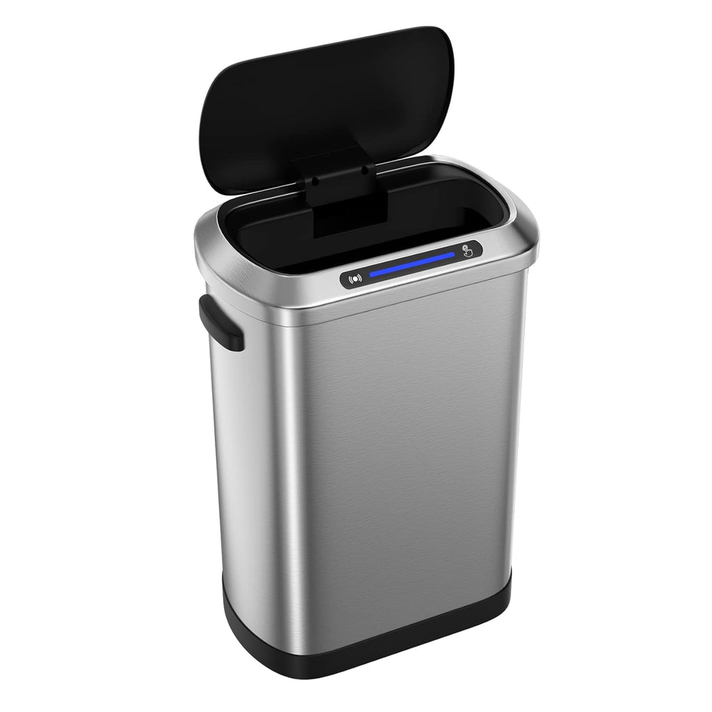 Touchless Automatic Motion Sensor Trash Can, 50L/13 Gallon Stainless Steel Smart Bin for Kitchen, Office, Bedroom, Living Room with Built-in Bag Holder - Black