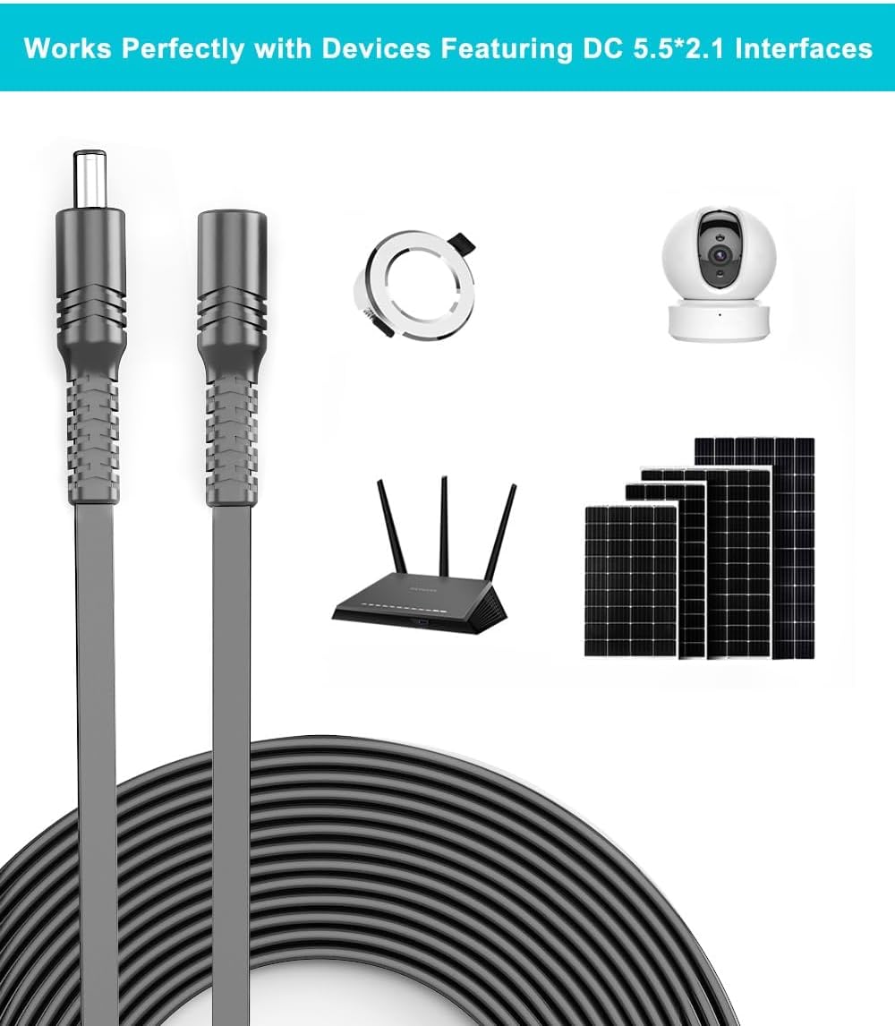 Basesailor 12V DC Extension Cable 10ft 2 Pack,5V 9V 24V 2.1mm x 5.5mm 5521 Power Supply Adapter Long Flat Extender Cord,Female to Male Wire for Outdoor CCTV Security Camera,IP Network Camera,DVRs