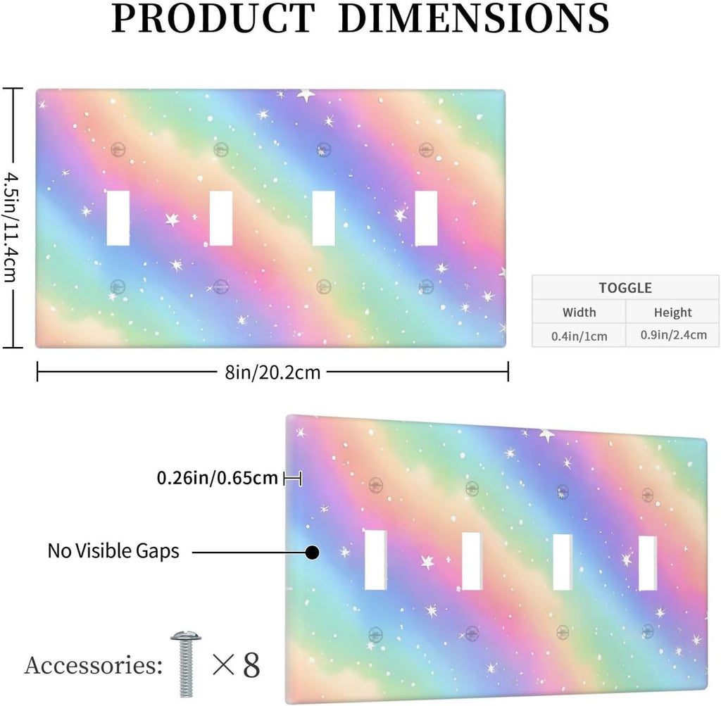 Decorative Light Switch Cover Plate Pink Blue Purple Iridescent Rainbow 4 Gang Wall Plates for Electrical Outlets Quad Toggle Switch Plate Covers Outlet Covers Faceplate for Bedroom Decor