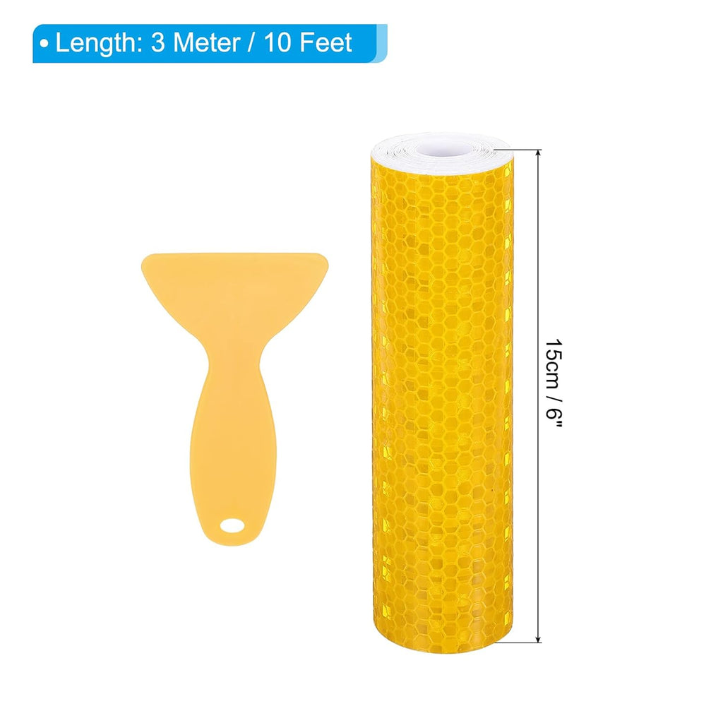 PATIKIL 6 Inch x 10 ft Reflective Tape, 1 Roll Waterproof Self Adhesive High Visibility Caution Warning Safety Tape Reflector with Scraper for Trucks Trailers Cars, Yellow