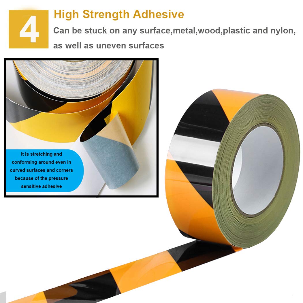 Waterproof Reflective Safety Tape Roll 2"X150' Yellow Black Striped Floor Marking Tape Hazard Caution Warning Tape Auto Truck Self-adhesive Safety Sticker Strips for Wall Factory Trailer Vehicle