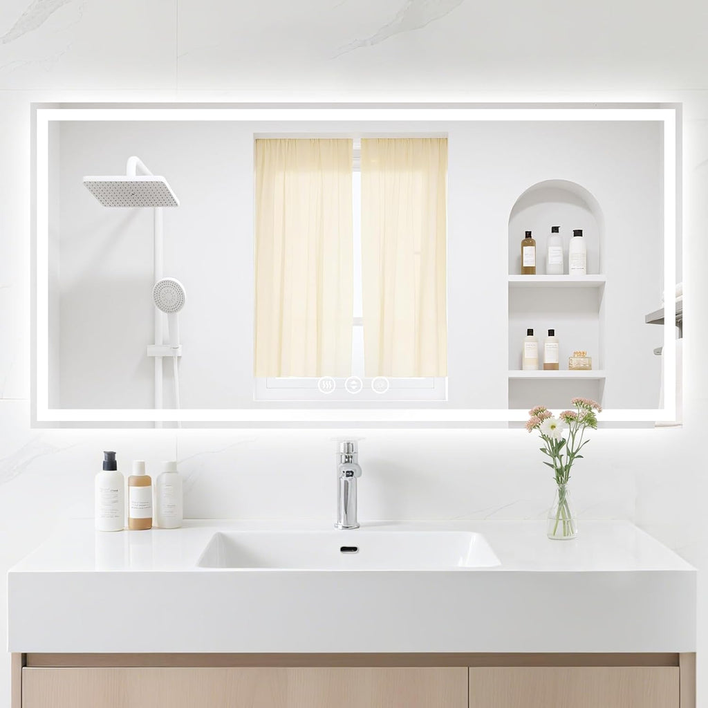 24X48 LED Bathroom Mirror with Lights, Anti-Fog, Backlit + Front Lit (CRI>90), Lighted Bathroom Vanity Mirror for Wall, Memory Function, Dimmable, Tempered Glass, Shatter-Proof