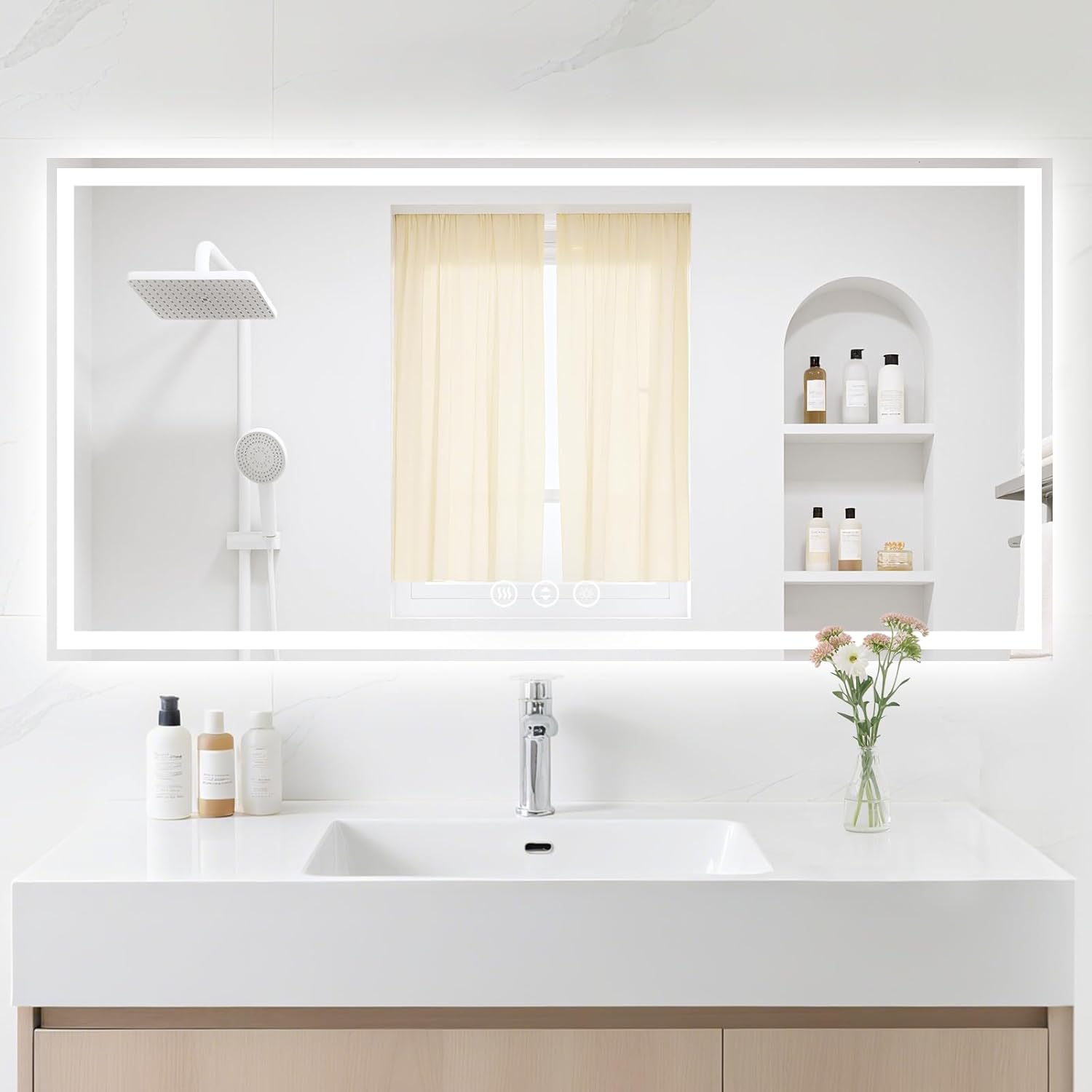 24X48 LED Bathroom Mirror with Lights, Anti-Fog, Backlit + Front Lit (CRI>90), Lighted Bathroom Vanity Mirror for Wall, Memory Function, Dimmable, Tempered Glass, Shatter-Proof