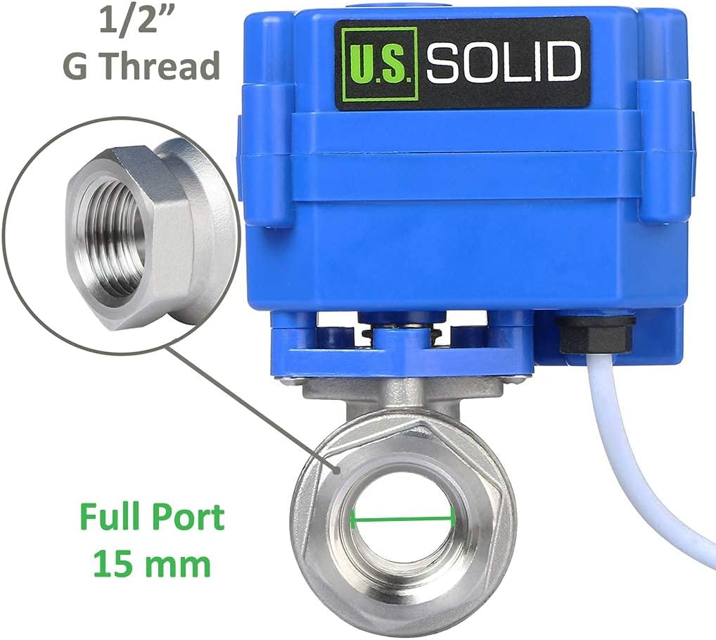 U.S. Solid 1/2" Motorized Ball Valve 85-265V AC Stainless Steel Electrical Ball Valve, 2 Wire Auto Return Setup Normally Closed