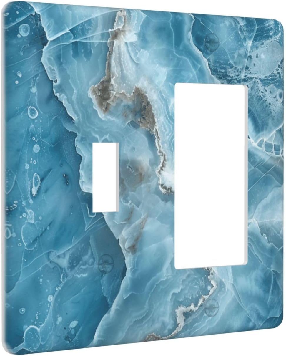Decorative Outlet Covers Abstract Watercolor Blue Marble Texture 2 Gang Light Switch Cover Plate Single Toggle 1 Rocker Wall Plates for Electrical Outlets Switch Plate Covers for Home Decor