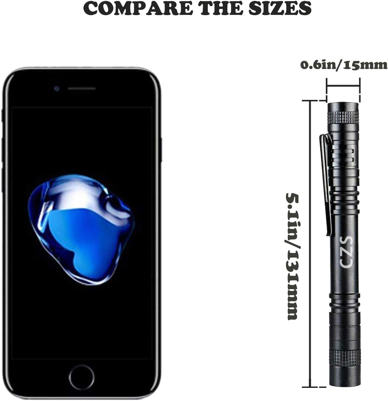 CZS LED Flashlight Penlight 1000 Lumens Battery-Powered Handheld Pen Light Pocket Torch Powered by 2AAA Battery,5 PCS (Battery Not Included)