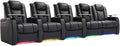 Weilianda Home Theater Seating Top Grain Leather Zero Gravity Recliner Chair Power Headrest Recline Movie Seat Gaming 7 Colors Mood Light Sofa with Tray Table USB Charge Row of 5 Loveseat Right Black