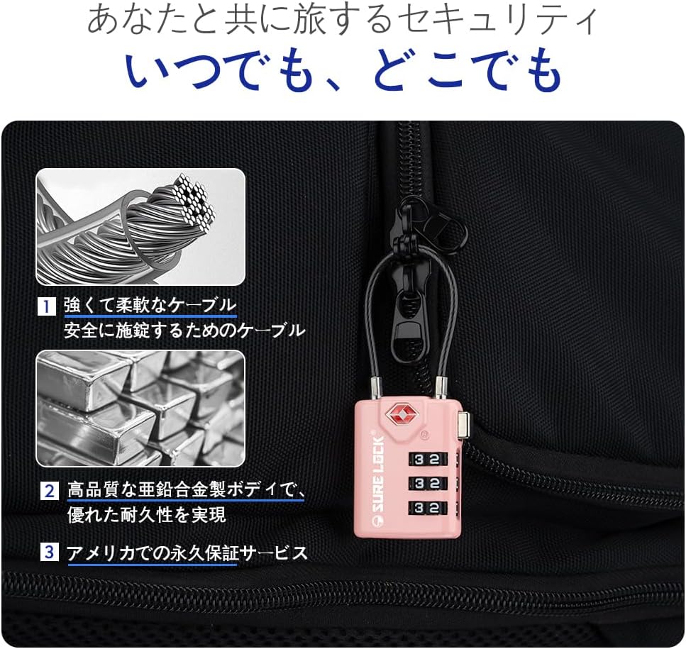 SURE LOCK TSA Compatible Travel Luggage Locks, Inspection Indicator, Easy Read Dials TSA Approved with Zinc Alloy (2, Pink 2 Pack)