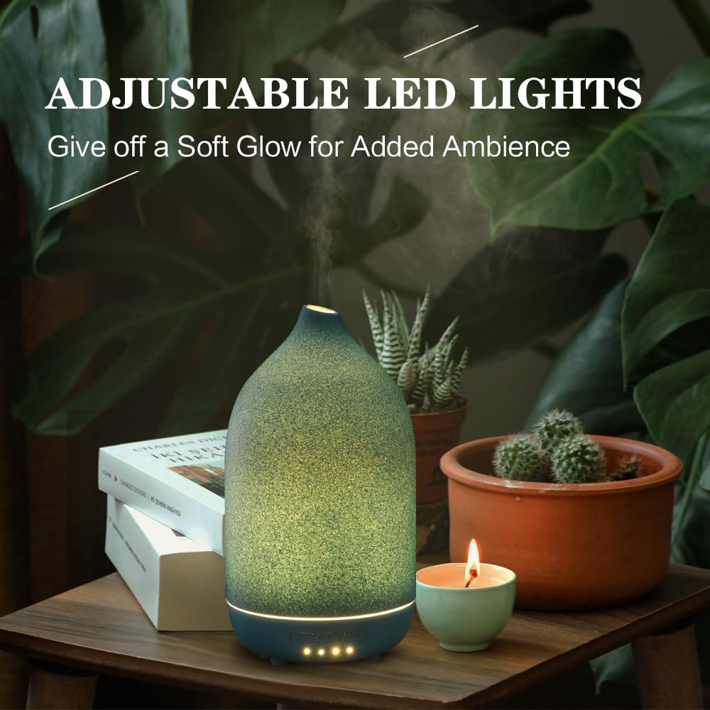Essential Oil Diffusers, Aromatherapy Diffuser for Essential Oils, 100ml Ceramic Oil Diffusers for Large Room - 5 Timers, Warm Ambient Light, Auto-Off