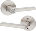 Kwikset Halifax Keyed Storeroom Entry Door Handle with Lock and Key, Secure Keyed Reversible Lever Exterior, Front Entrance and Bedrooms, Satin Nickel, Pick Resistant SMT Rekey Security and Microban