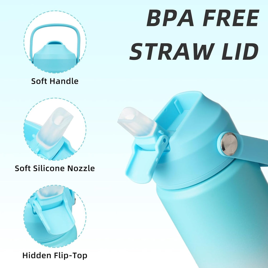 BJPKPK Insulated Water Bottle with Straw Lid, 18oz Thermo Water Bottles with Soft Nozzle, Flex Handle & Non-slip Boot, BPA Free Leak Proof Stainless Steel Metal Thermo, Tumblers, Cups,Sea Salt