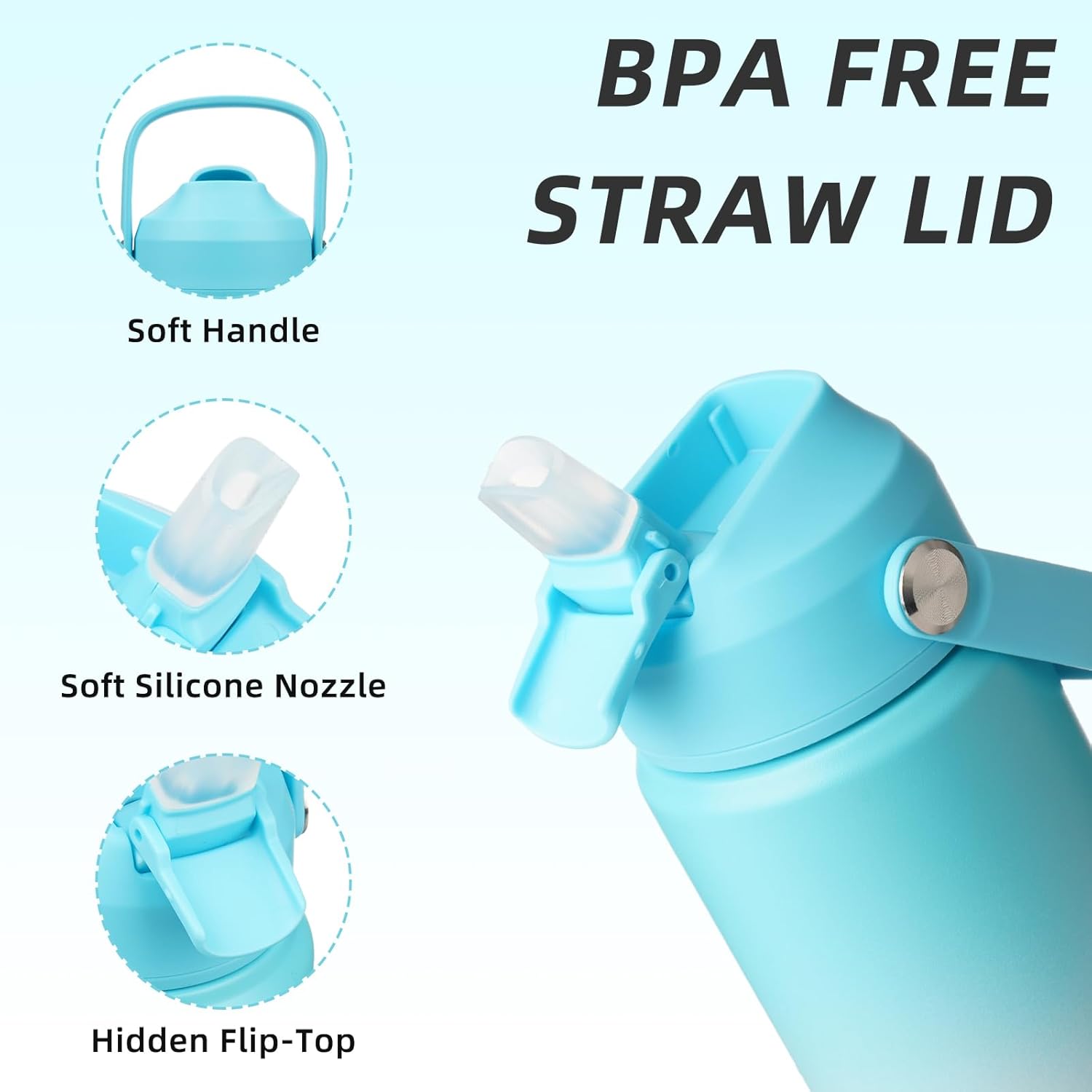 BJPKPK Insulated Water Bottle with Straw Lid, 18oz Thermo Water Bottles with Soft Nozzle, Flex Handle & Non-slip Boot, BPA Free Leak Proof Stainless Steel Metal Thermo, Tumblers, Cups,Sea Salt