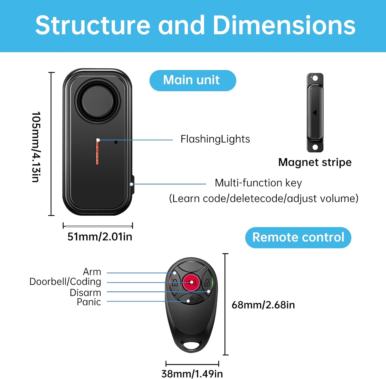 HENDUN Door Chime when Opened, Exterior Door Alarm with Remote, IP66 Waterproof Indoor/Outdoor Home Security Sensor (2 pack)