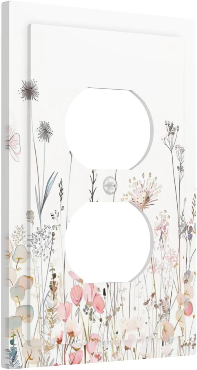 Floral Watercolor Wildflower Dandelion Plant Outlet Covers 1 Gang Duplex Light Switch Cover Decorative Switch Plates Electrical Receptacle Faceplate Wall Plate for Farmhouse Bed Room Decor