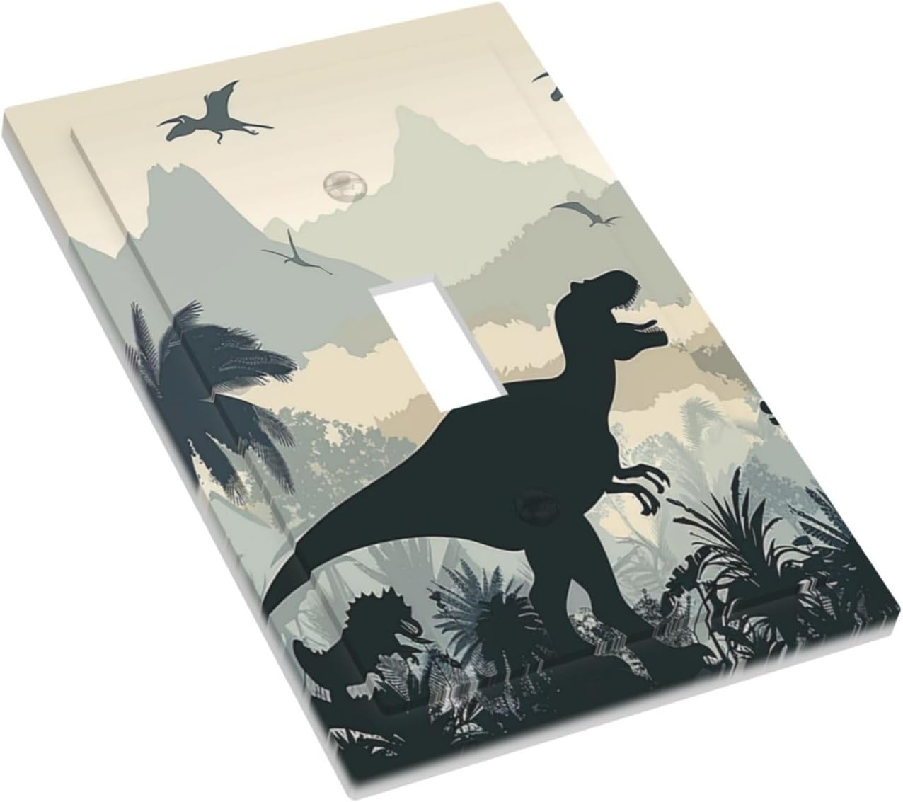 Decorative Light Switch Cover Prehistoric World Dinosaur Cartoon Fores 1 Gang Single Toggle Device Electrical Faceplate Switchplates Decorator Outlet Wall Plate for Kids Room Nursery