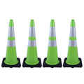 4 Pack 28 Inch Green PVC Traffic Cones Black Base Stable Flexible, Road Safety Construction Zone Crowd Control Safety Cones Outdoor Use (4, Green, 28 Inch)
