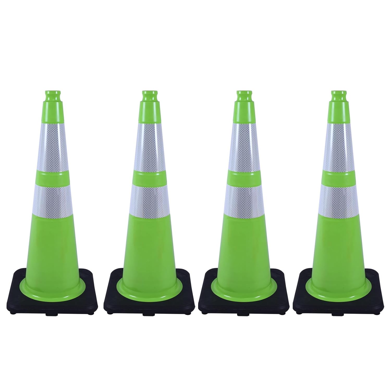 4 Pack 28 Inch Green PVC Traffic Cones Black Base Stable Flexible, Road Safety Construction Zone Crowd Control Safety Cones Outdoor Use (4, Green, 28 Inch)