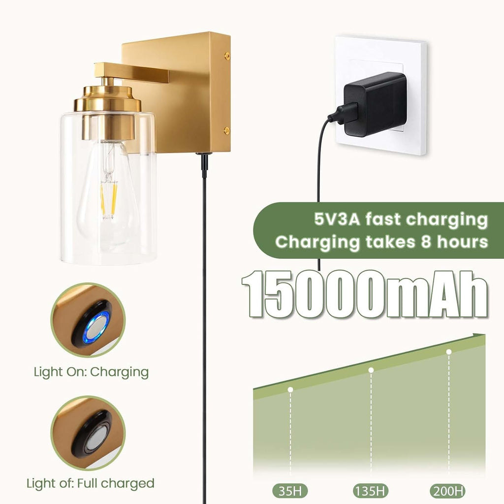 Wall Sconces,Rechargeable Wall Lights Set of 2 Dimmable Battery Operated,15000mAh Endurance 200 Hours Fast Charging,Wireless Sconces for Bedroom Living Room Bathroom Hallway Farmhouse