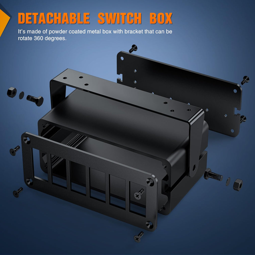 Nilight 6 Gang Rocker Switch Box 6 Holes Panel Detachable Installation Housing Waterproof Aluminum Rotatable Mount Bracket 12V 24V DIY Toggle Switches Voltmeter USB Socket for Boats Cars RVs Trucks