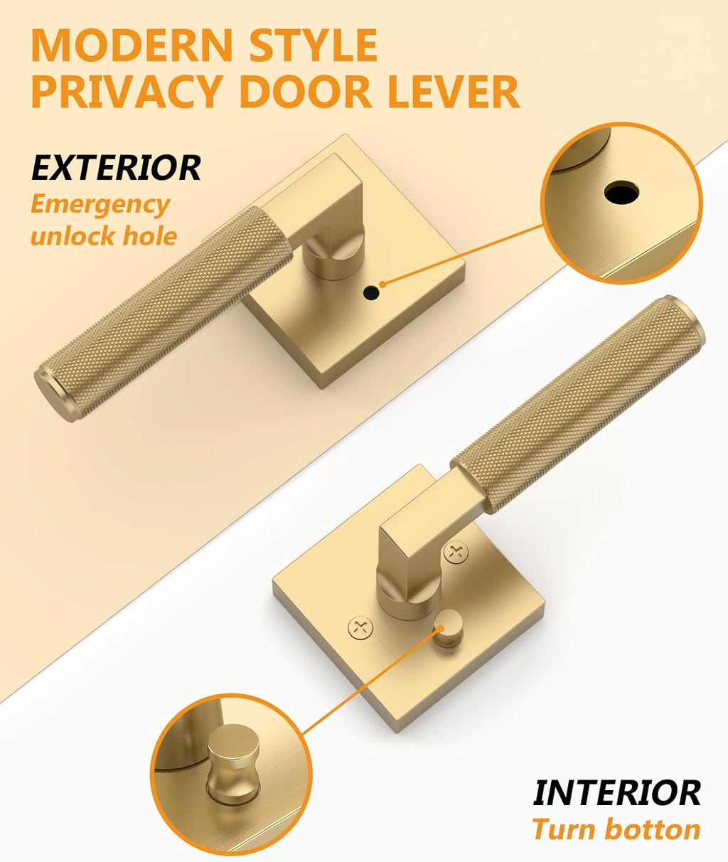 Asidrama 8 Pack Champagne Bronze Privacy Door Handles, Door Lever with Door Knobs Indoor for Bedroom or Bathroom, Heavy Duty Door Handles Interior with Locks for Left Right Sided Doors