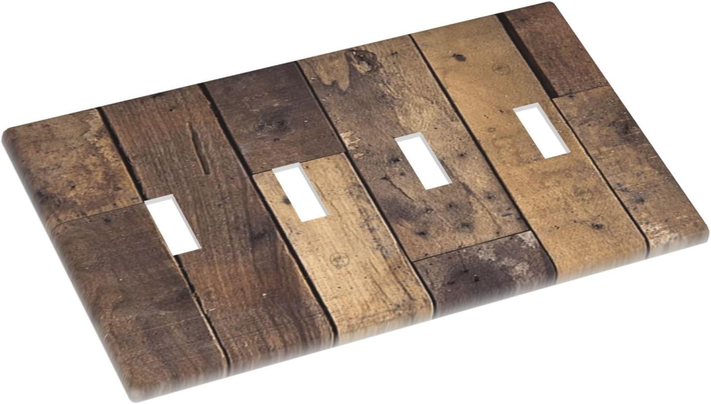 Cool Brown Wood Style Vintage Rustic Print Light Switch Covers Quad Toggle Electrical Faceplate 4 Gang Wall Plate Decorative Switch Plates for Farmhouse Home Decor