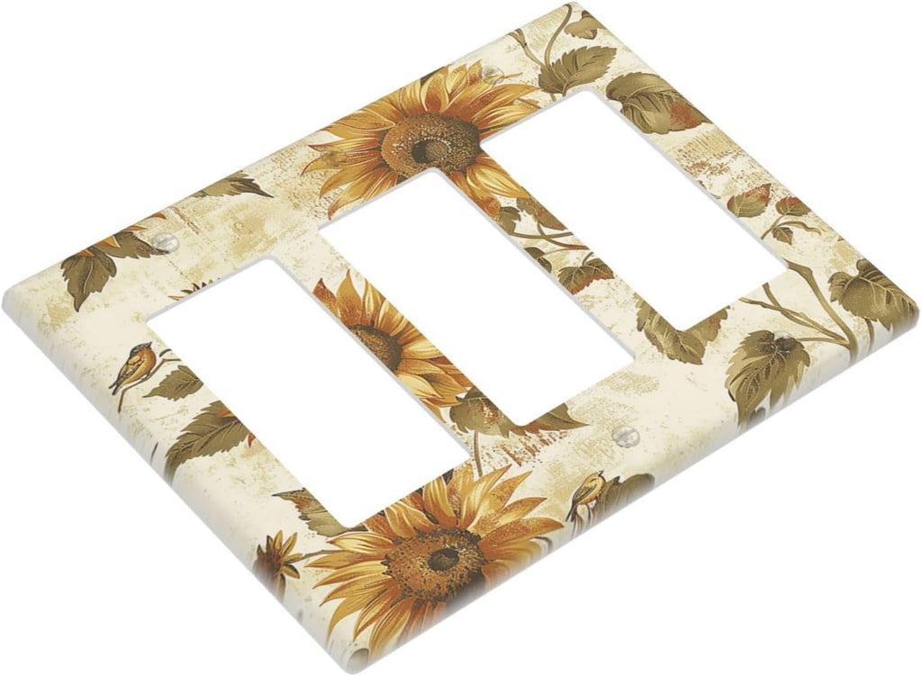 Light Switch Covers Rustic Sunflower Floral Pattern 3 Gang Rocker Electrical GFCI Decorative Triple Outlet Wall Plate Cover Switchplate for Bedroom Cabin Decor