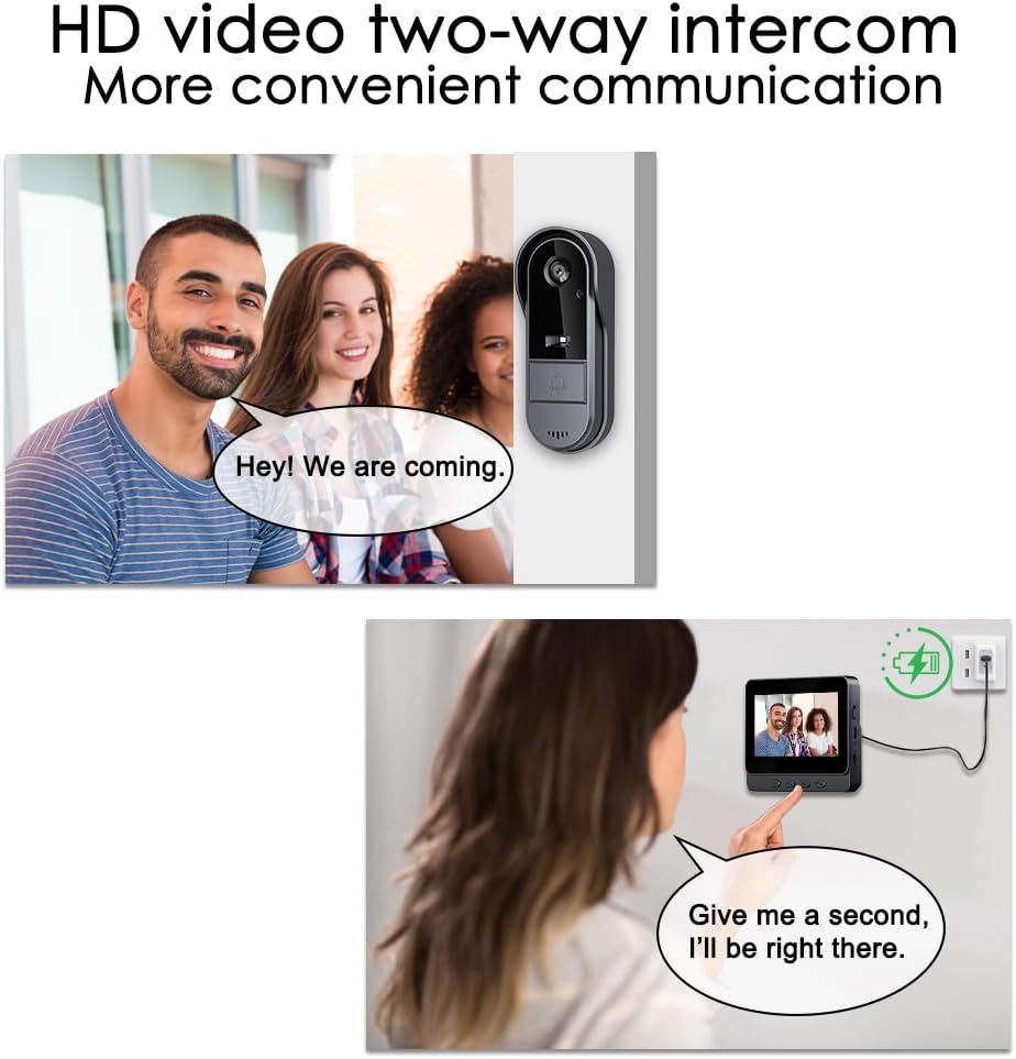 Doorbell Camera Wireless with Monitor for Apartment, Timbre con Camara 1080P No Subscription/App/WiFi Needed,Waterproof Door Bell Video Intercom 2-Way Talk, 170° View Angle Timbre con Camara