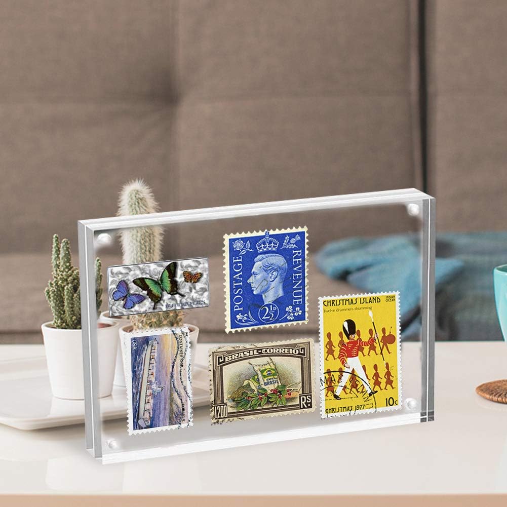 HELPLEX Acrylic Frames, 2 Pack 5x7, 24mm Thicker Frameless Clear Frame, Double Sided Magnetic, Free Standing Desktop Display