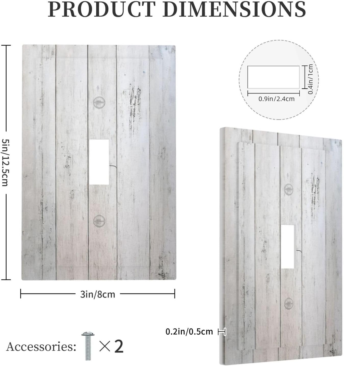 Rustic White Grey Wood Grain Decorative Light Switch Cover 1 Gang Single Toggle Decorator Outlet Wall Plate Device Electrical Faceplate Switchplates for Bedroom Bathroom Decor