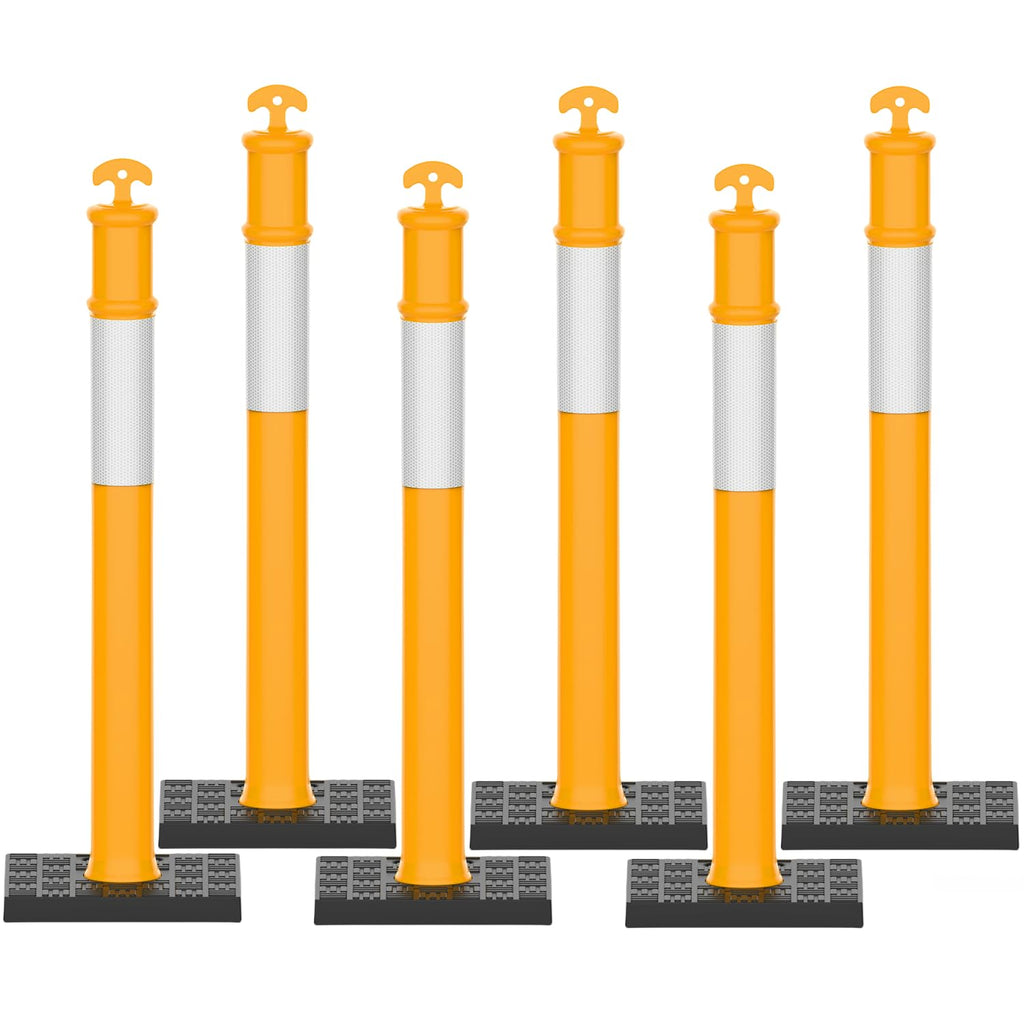 RoadHero 45 Inch Delineator Post with Rubber Base, Heavy Duty Yellow Traffic Delineator Posts Cones with Reflective Collars for Parking Lots, Road Safety, Construction Events 6 Pack