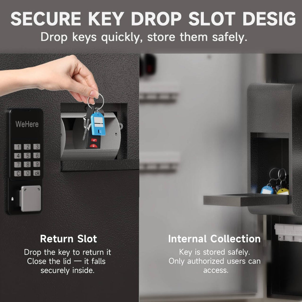 104 Keys Lock Box with Drop Slot, Key Cabinet Wall Mount, Fixed Code/OTP, APP Bluetooth/Wi-Fi, Spare Key Unlock, Large Key Return Box for Hotel, Car Dealerships, Realtors, Office