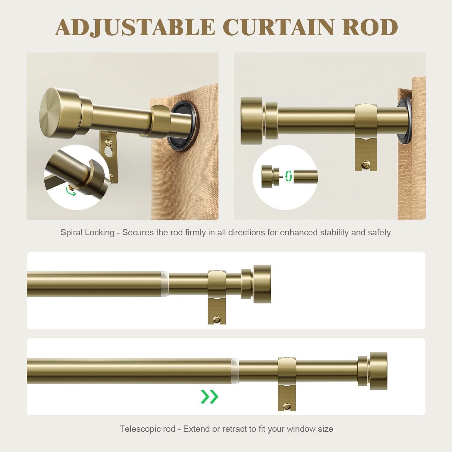 Oneach Heavy Duty Curtain Rods for Windows 28 to 48 Inch, 1 Inch Antique Gold Curtain Rod, Adjustable Length Rod with Metal Finials, Modern Decorative for Bedroom Kitchen Living Room (16 to 60 Inch)