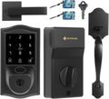 Smart Deadbolt Fingerprint Door Lock with Handle, App Control, Touchscreen Keypad Keyless Entry Door Lock Set with Doorbell, Voice Prompts, Auto Lock, 300+ User Capacity, Matte Black