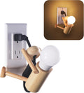 Wooden Night‑Light Desk Lamp – ‘Climber’ Stick‑Figure décor by HMC, Shatterproof LED Bulb, Plug‑in for Outlet, Cool Kid Room or Dorm Table Light