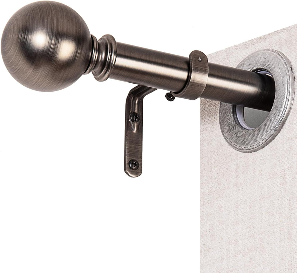 Curtain Rods for Windows 18 to 145 inches, 1 Inch Modern Metal Drapery Rods, Adjustable Heavy Duty Curtain Pole with Round Finials(18"-145"Antique Nickel)