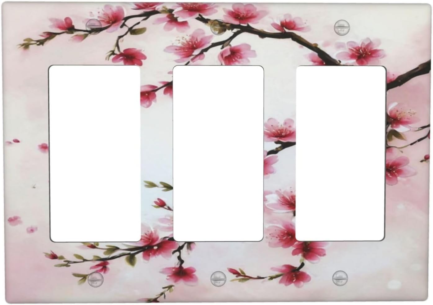 Branch with Pink Flowers 3 Gang Rocker Triple Outlet Wall Plate Decorative Switchplate Cover Faceplate GFCI Light Switch Covers for Farmhouse Living Decor