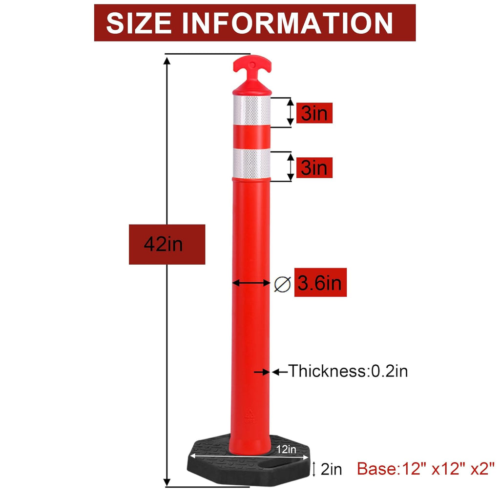 OrangeStar 9-Pack 42" Traffic Delineator Post Cones with Heavy Duty Rubber Base, Orange Safety Cones for Road, Parking Lot, Warehouse, Construction Zone Safety