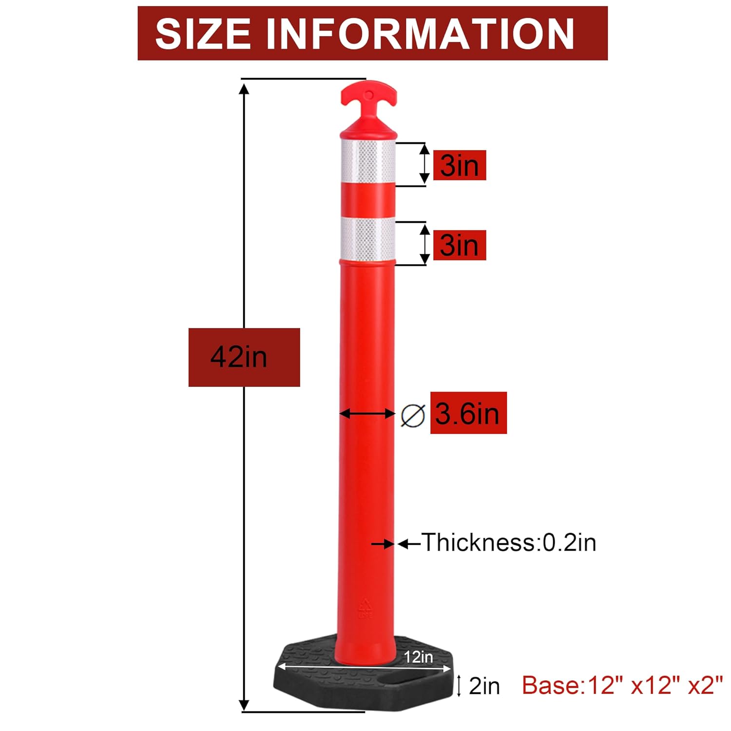 OrangeStar 42" Traffic Delineator Post Cones 6-Pack Orange Safety Cones with Heavy Duty Rubber Base for Construction, Road Work, Parking Lots, Warehouse and Events