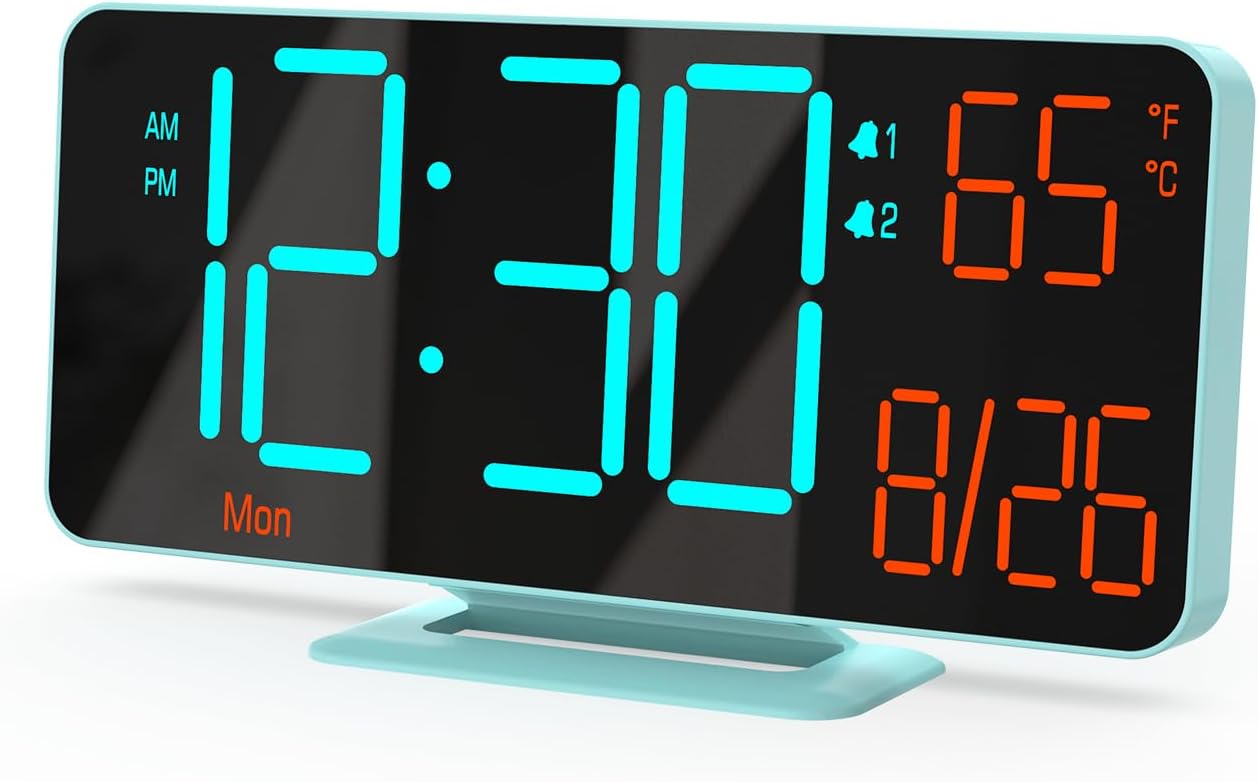 KOSUMOSU Alarm Clocks for Bedrooms, 6.7in Digital Clock, Auto Dimming, Room Temperature, Day of The Week, Seconds, Date, Digital Clocks for Living Room, Desk Clock for Bedroom