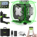 Huepar Laser Level 360 Self Leveling, 4x360° Green 4D Cross Line Laser with LCD Screen, Bluetooth Outdoor Pulse Mode Laser Tool for Construction -Remote Control, Li-ion Battery or 4 AA Batteries-S04CG