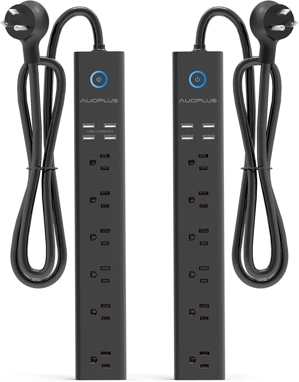2 Pack Power Strip Surge Protector - AUOPLUS 6 Outlets 4 USB Ports 6Ft Long Extension Cords, Flat Plug Overload Protection, 2100 Joules, Wall Mount for Home, Office and Dorm Essential, ETL Listed