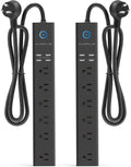 2 Pack Power Strip Surge Protector - AUOPLUS 6 Outlets 4 USB Ports 6Ft Long Extension Cords, Flat Plug Overload Protection, 2100 Joules, Wall Mount for Home, Office and Dorm Essential, ETL Listed