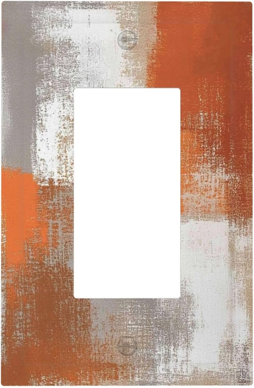 Orange Grey Abstract Art Oil Painting Decorative Outlet Covers 1 Gang Single Rocker Light Switch Cover Plate Wall Plates Gfci Faceplate For Home Farmhouse Decor