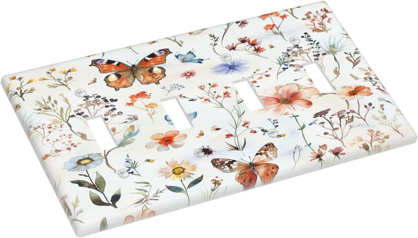 Light Switch Covers Butterfly Floral Boho Multicolor Flower Leave Quad Toggle Electrical Faceplate 4 Gang Wall Plate Decorative Switch Plates for Bed Room living Room Decor