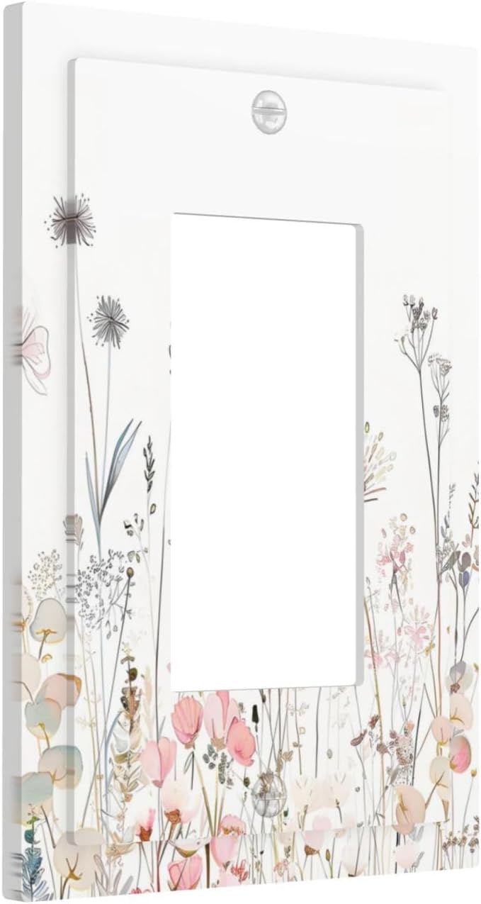 Floral Watercolor Wildflower Dandelion Plant Decorative Outlet Covers 1 Gang Single Rocker Light Switch Cover Plate Wall Plates GFCI Faceplate for Farmhouse Bed Room Decor