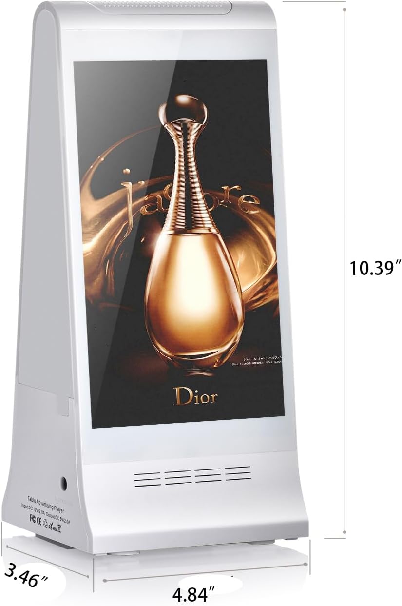 Digital Signage Display for Tabletop ,Interactive Digital Signage with Double 8 inch LCD Touch Screen and WIFI Connected,Rechargeable 23200mAh Battery,Portable Advertising Kiosk for Restaurants,Bar, Hotel ,Cafe (White)