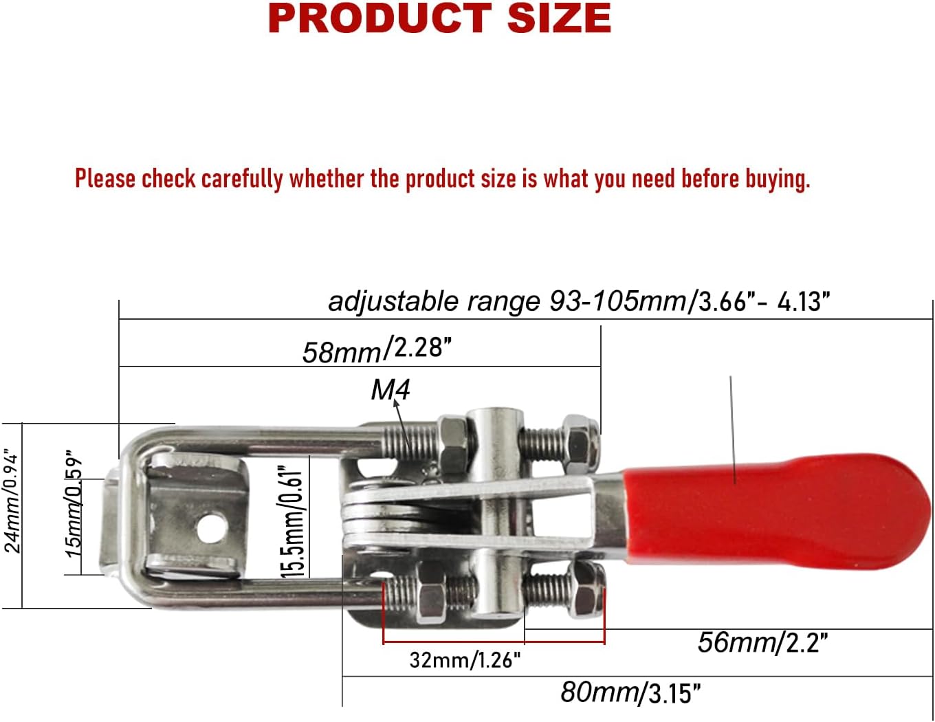 2pcs Heavy Duty Toggle Clamp Capacity 400LBs, 304 Stainless Steel Adjustable U Bolt Holding Quick Release Latch (40323-2pcs)