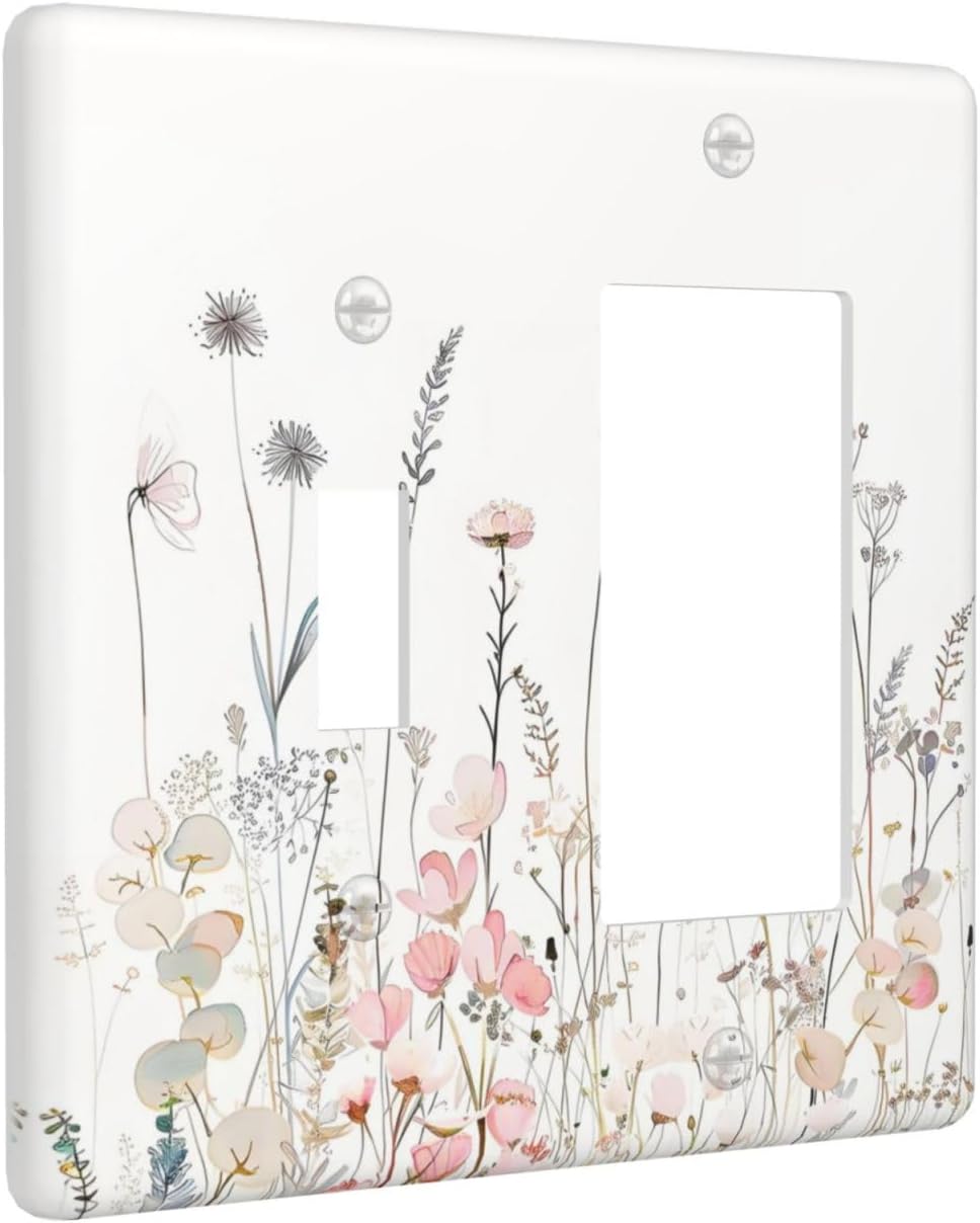 Floral Watercolor Wildflower Dandelion Plant Outlet Covers 1 Toggle 1 Rocker Combination Decorative Wall Plate Electrical Switch Plates Light Switch Cover Plate for Farmhouse Bed Room Decor