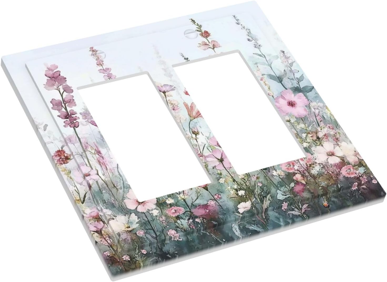Pink Floral Watercolor Botanical Wildflowers Decorative Outlet Covers 2 Gang Double Gfci Rocker Electrical Wall Panels Light Switch Cover Plate For Bed Room Living Room Decor
