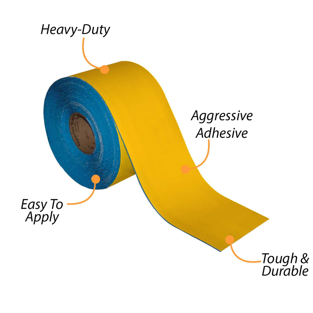 SmartSign Yellow 6 inch x 100 feet Floor Marking Tape, 32 mil Vinyl Floor Tape, Superior Mark Industrial Use Safety Tape with Beveled Edges, Strong Adhesive, for Gym/Warehouse/Courts